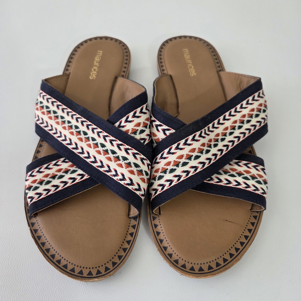 Maurices Navy and White Crisscross Slide Sandals